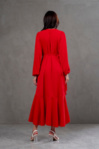 Vestido Envolvente manga larga rojo vino