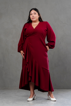 Vestido Envolvente manga larga rojo vino