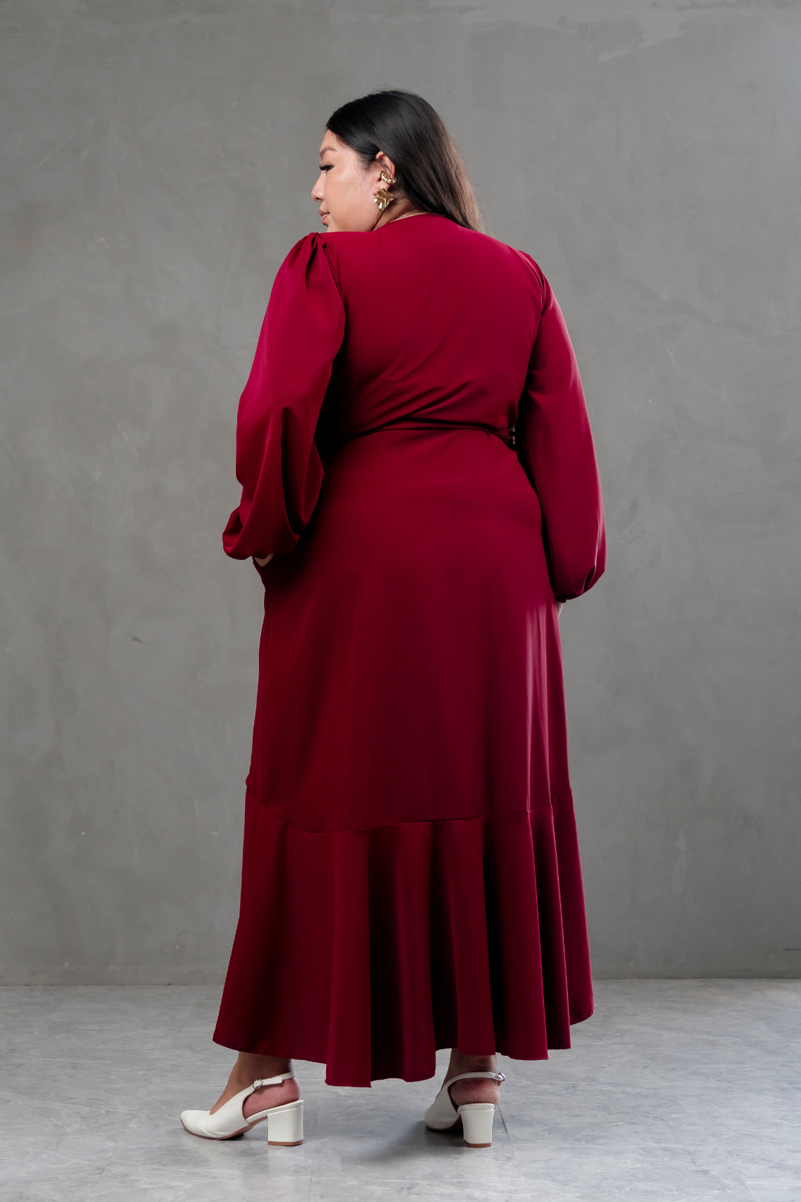 Vestido Envolvente manga larga rojo vino