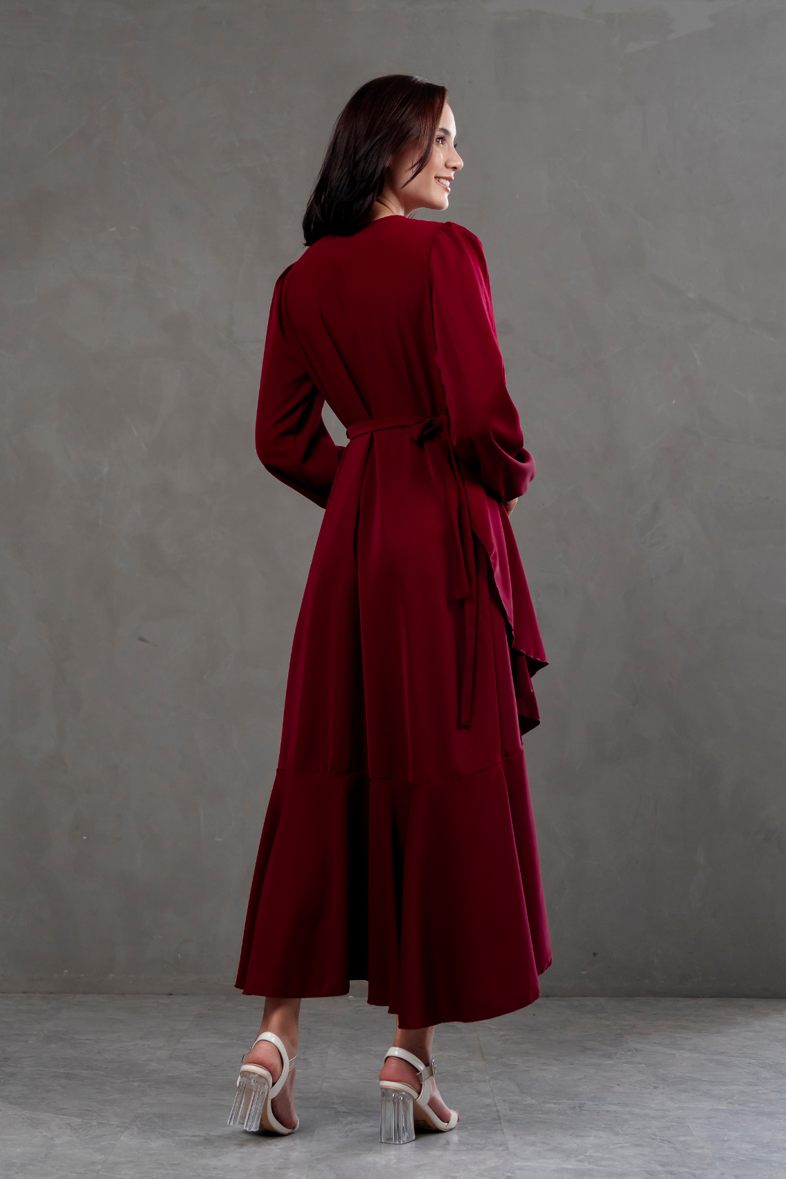 Vestido Envolvente manga larga rojo vino