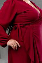 Vestido Envolvente manga larga rojo vino