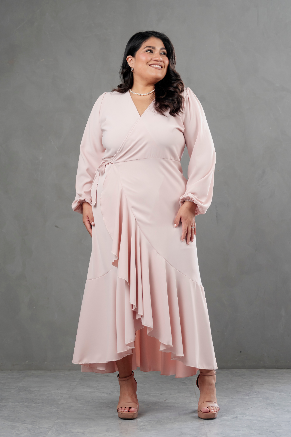 Vestido Envolvente manga larga rosado