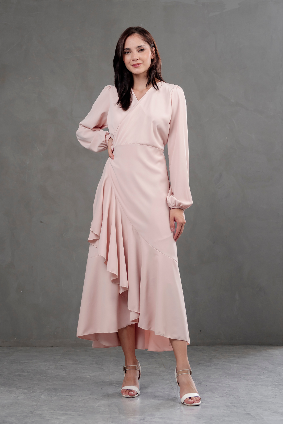 Vestido Envolvente manga larga rosado