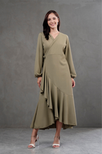 Vestido Envolvente manga larga marron