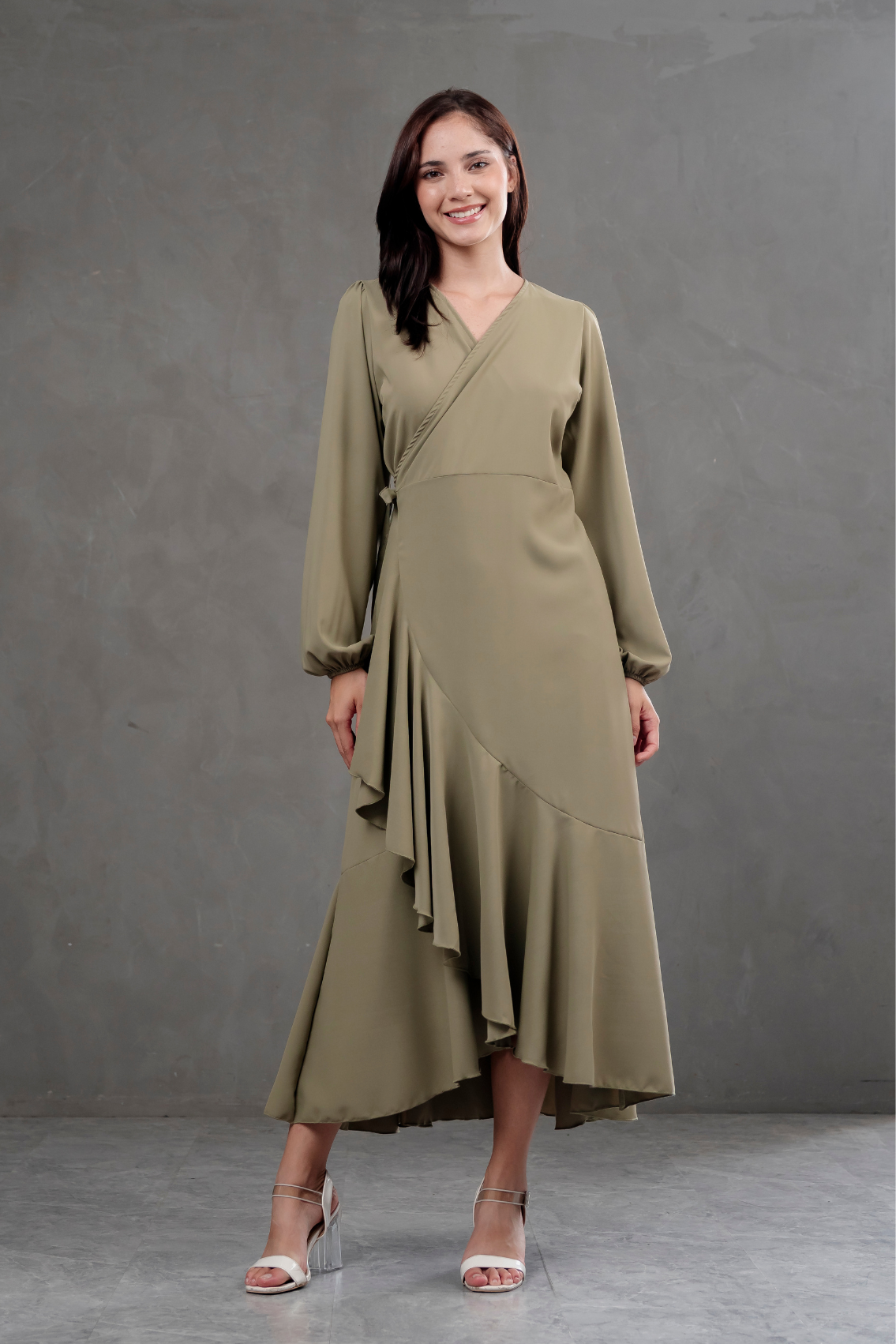 Vestido Envolvente manga larga marron