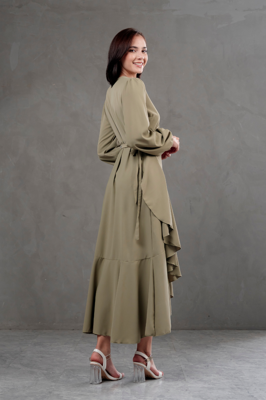 Vestido Envolvente manga larga marron