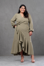Vestido Envolvente manga larga marron