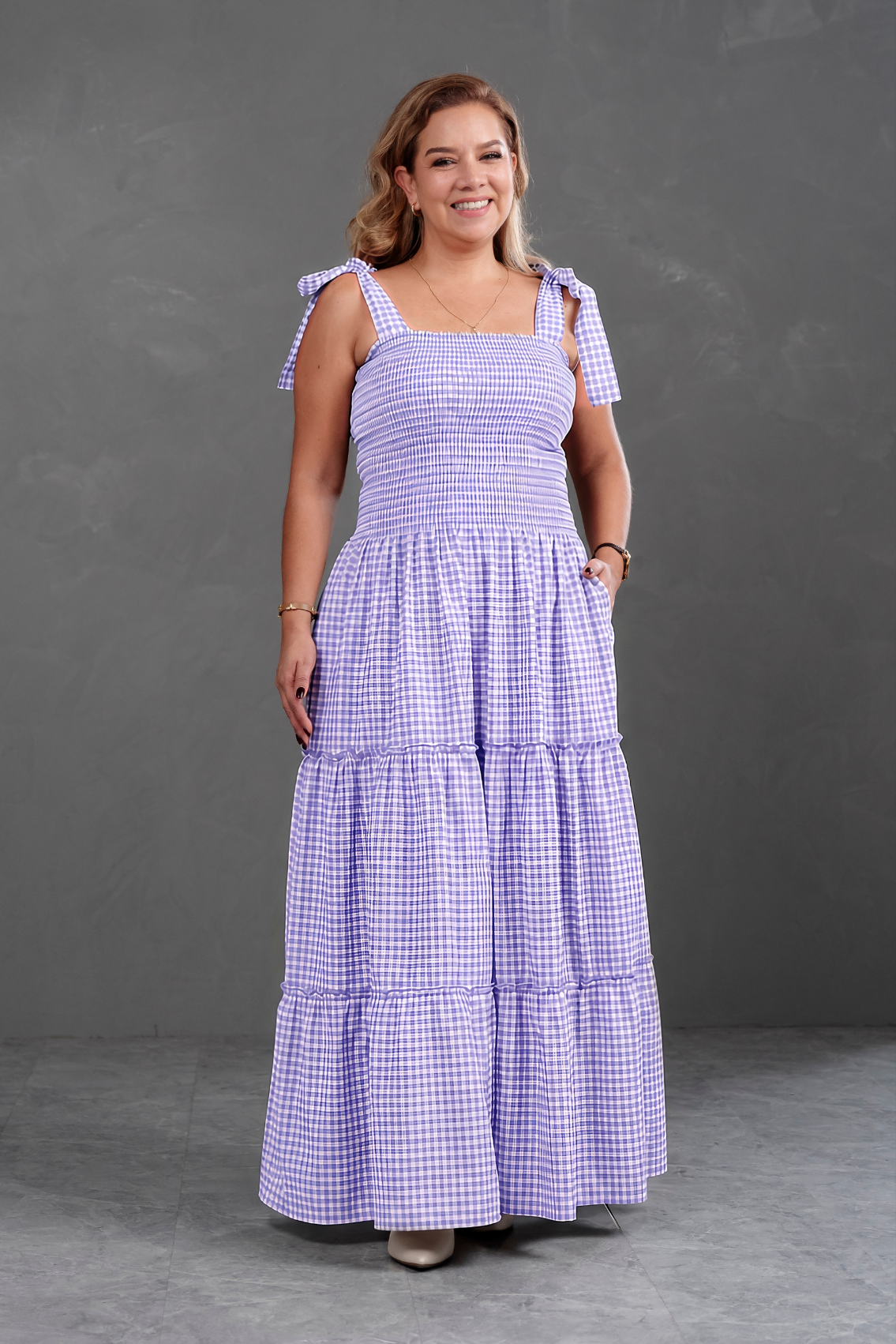 Vestido largo de cuadros Vichy Briella