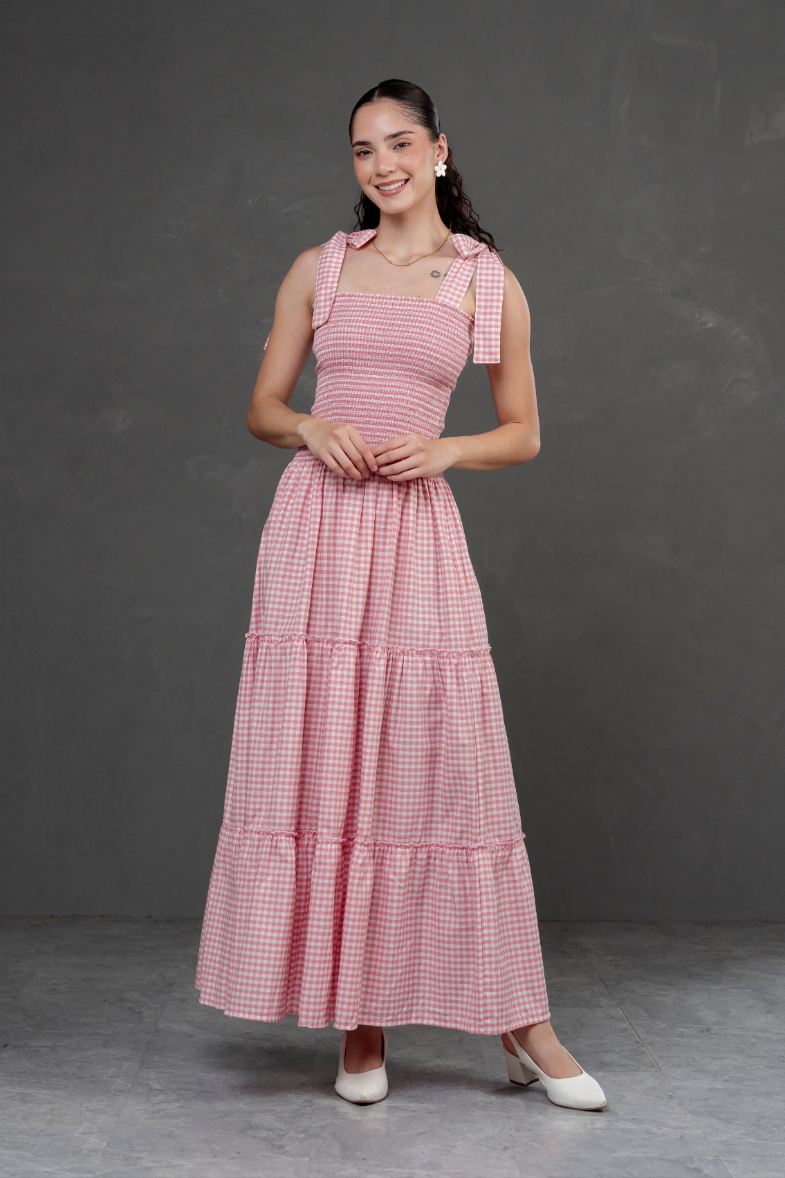 Vestido largo de cuadros Vichy Briella
