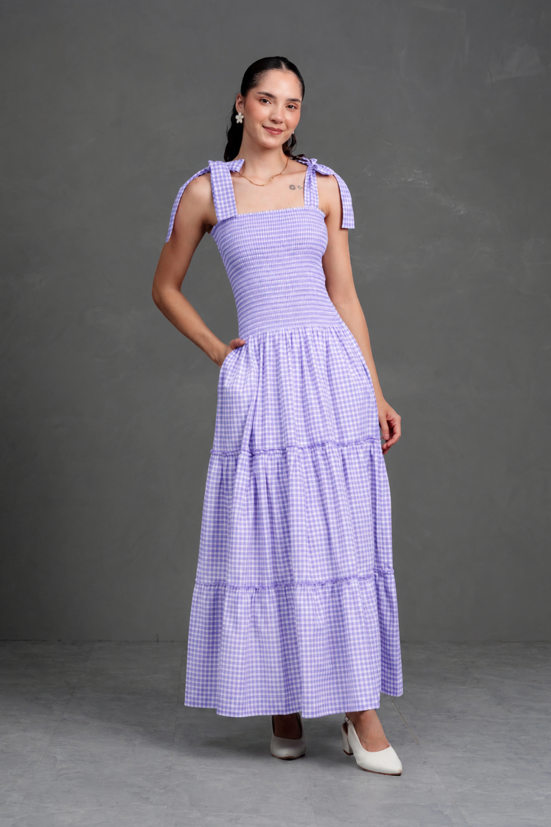 Vestido largo de cuadros Vichy Briella