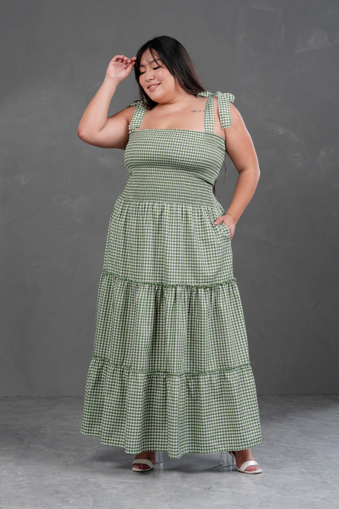 Vestido largo de cuadros Vichy Briella